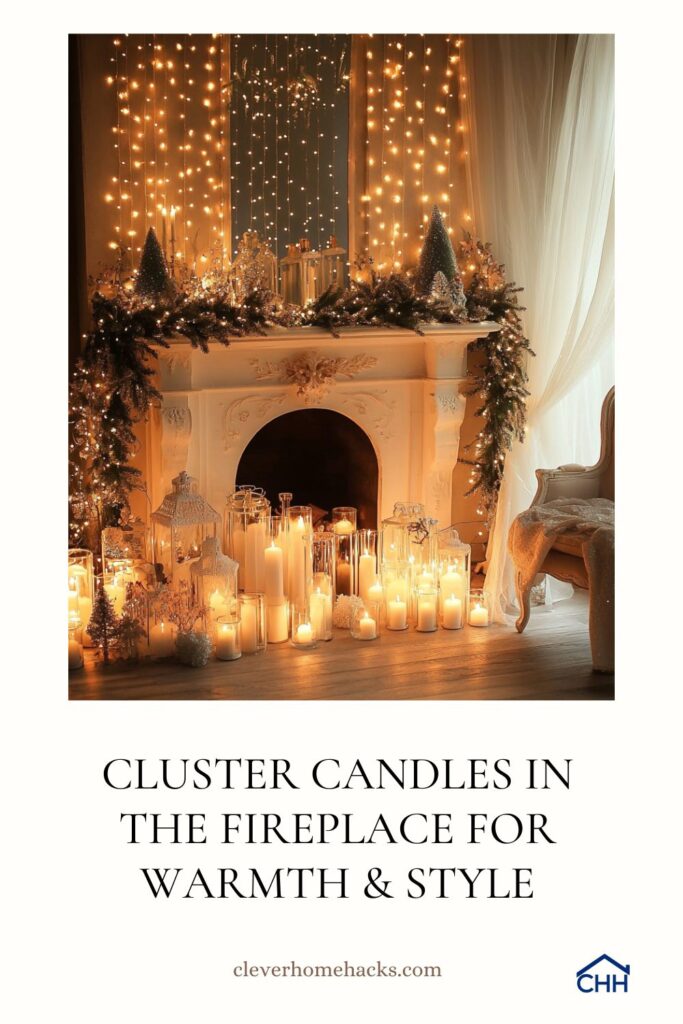 Cluster Candles in the Fireplace for Warmth & Style